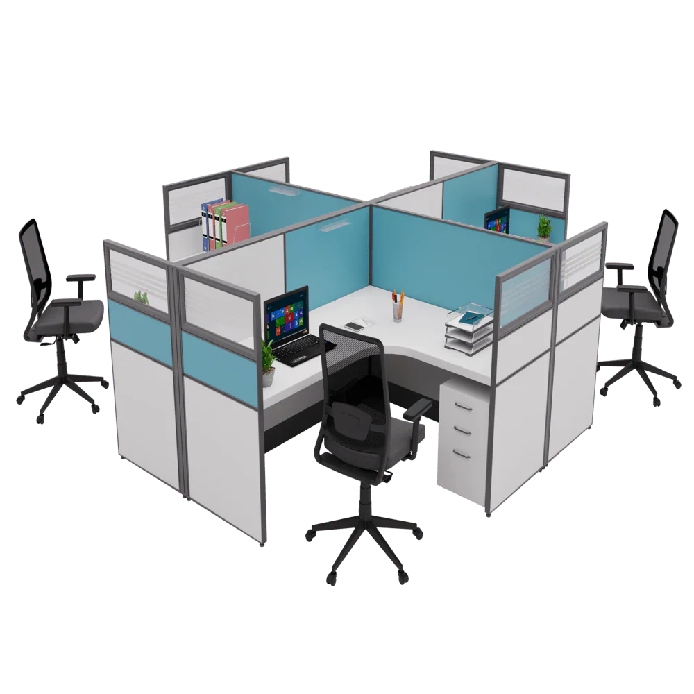 Modern 4-Seater Cubicle Workstation with Partition Panels & High Quality, Durable Workstation