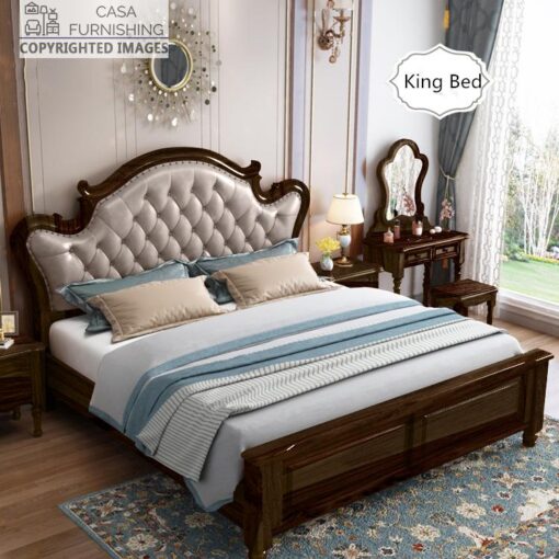 King Size Bed – Solid Wood Frame, Soft Premium Fabric Headboard, Optional Under-Bed or Headboard Storage