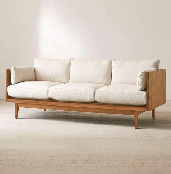 3 Seater Wooden Sofa For Home Furniture Upholstery Fabric, Modern and Durable Design For Living Room and Office