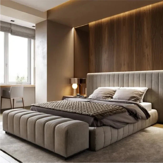 King Size Bed Solid Wood with Headboard, and spacious built-in box storage for Bedroom