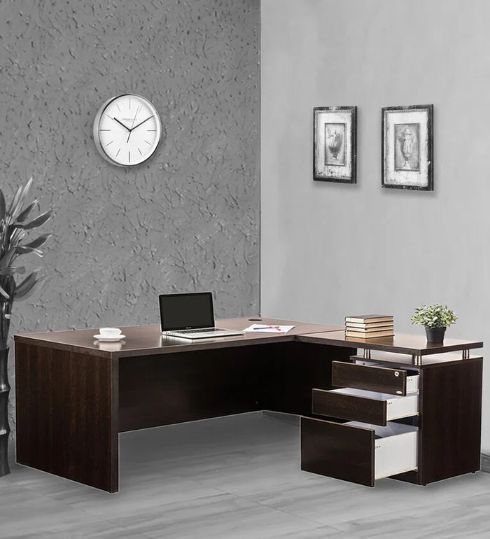 Director and Executive L shape Table Made in Pre-laminated Particle Board Brown Finish