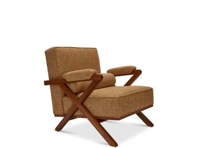 Lounge Chair Wooden Sofa For Home Furniture upholstered in Fabric Wide Arm Chair Modern and durable For Living Room or Bedroom - Brown