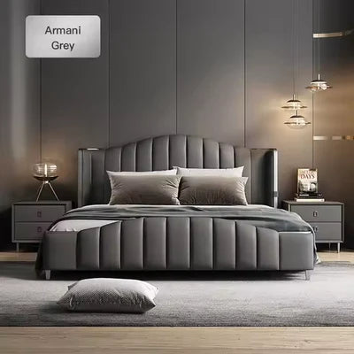 Queen Size Bed Frame with Modern Design, Premium Leather Upholstery, Solid Wood Frame