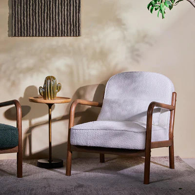 Lounge Chair For Home Furniture Upholstered in Woolen Cozy and Stylish, Comfortable Durable Design for Living Room -White