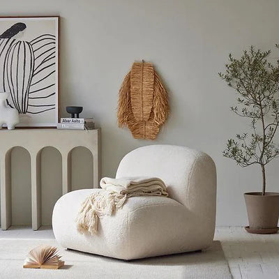 Lounge Chair For Home Furniture Premium &amp; Durable Design Armless Upholstery Woolen Fabric Comfortable Seating for Living Room &amp; Offices - Off White