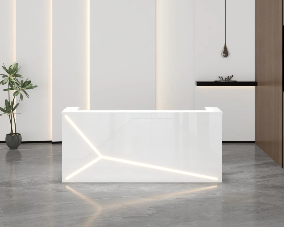 Reception Table for Office Modern Simple Small Counter Made in MDF with Wire Manager Drawers CPU Space- White Color