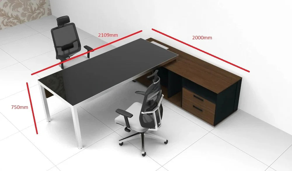 Director L-Shape Table Luxury Modern Office Desk Made in MDF with MS Metal Frame Multi Drawers and Storage & CPU Space