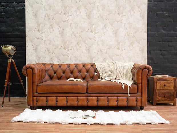 3 Seater Spacious chesterfield sofa Modern Design and Leatherette fabric Durable & Comfortable Padded Perfect for living Room-Brown