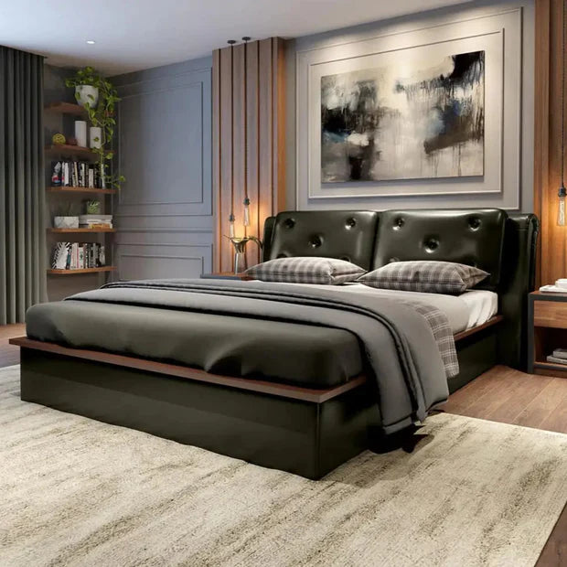 Luxury King Size Fully Upholstered Leatherette Bed Made in wooden with Button Back Rest Support