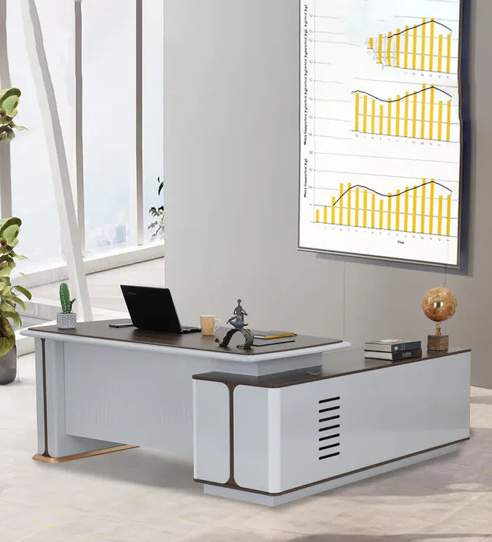 Director and Executive L shape Table Made in Plyboard with Veneer and high glossy finish