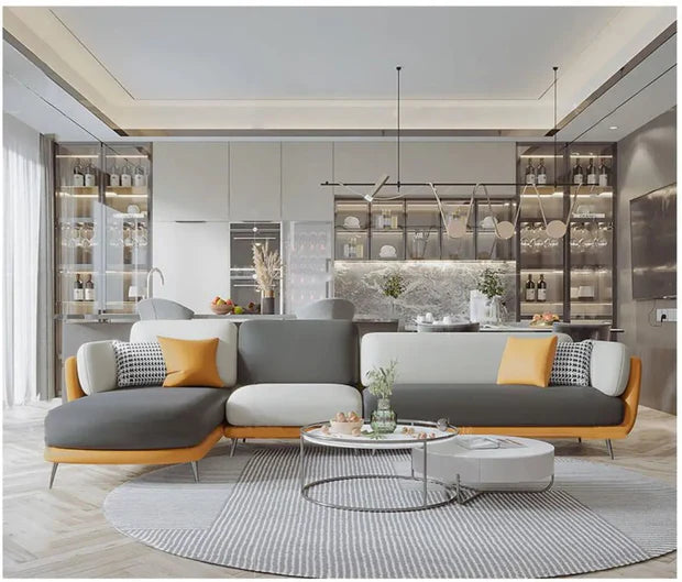 L-Seater Sofa for Home Use with PU Leatherette upholstery, High-Quality Fabric, and Solid Premium Wood, Perfect Blend of Comfort and Modern Design