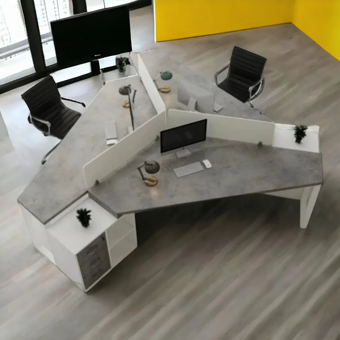 3-Seater Modular Office Workstation with Divider Panels