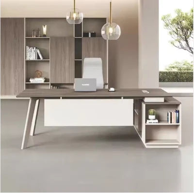 Director & Executive L-Shape Office Table Made in MDF with Side Unit Storage, Drawer, CPU Storage & Wire Manager