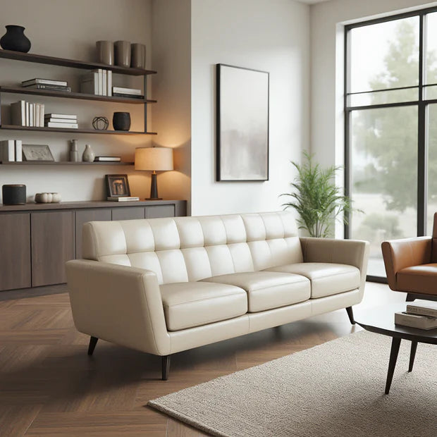 3 Seater Sofa For Home Furniture, Upholstery Pu Leatherette and Durable Design For Living Room and Office- off White