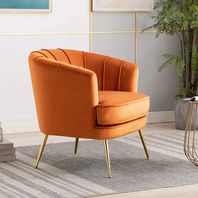 Lounge Chair Upholstered in Velvet Cozy and Stylish, Comfortable Durable Design for Living Room Or Office -Orange