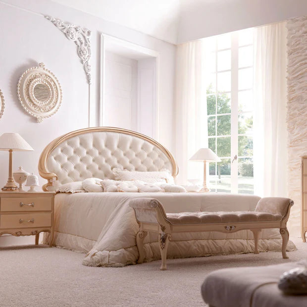 Luxary king-size teak wood bed tufted headboard, Premium Luxury Bed for Villas