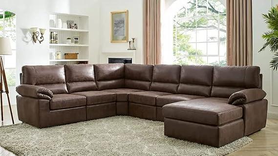 L Shape Sofa For Home Furniture, Upholstery Pu Leatherette Modern And Durable Design For Living Room and Office- Brown
