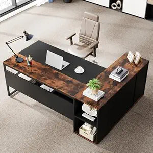 Director and Executive L shape Table made in Engineered Wood with Manager Cabin and Storage