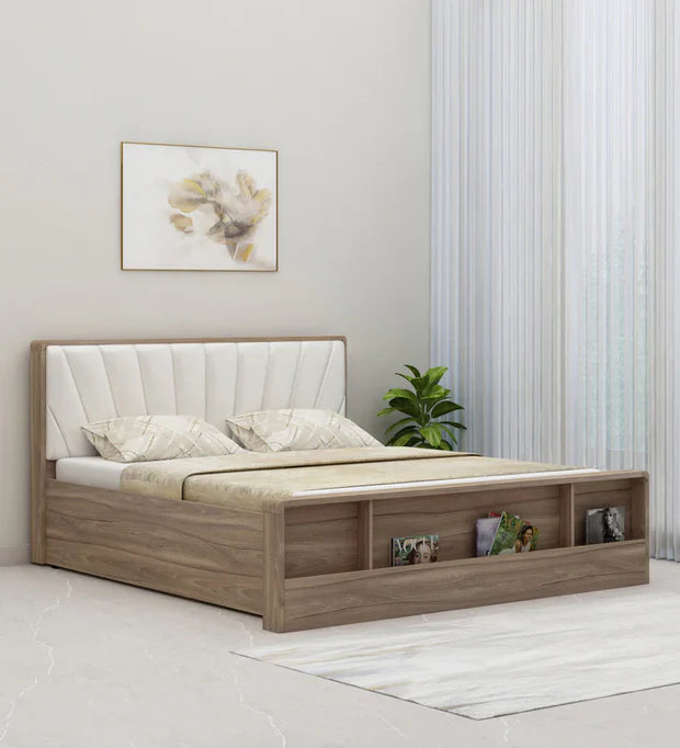 King-Size Hydraulic Storage Bed – Glossy, Engineered Wood Frame, Plush Upholstered Headboard, Hydraulic Lift Storage