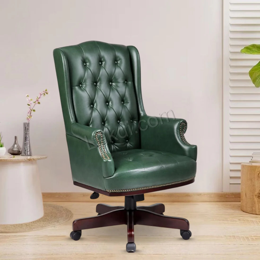 High Back Director Chair With Wooden Base