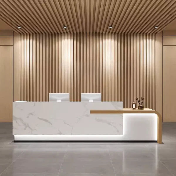 Reception Table for Office Luxury Modern Counter Stylish Design Made in MDF with Marble Pattern and Ample Storage & Two Person Seater