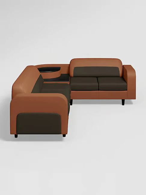 64% L Shape Sectional Sofa For Home and furniture & Upholstery PU Leatherette, Modern and Durable Design for Living Room- Brown and Black