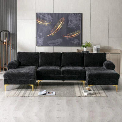 U-Shape Sofa Upholstery Velvet Sectional Lounge Couch Extra Wide Chaise&nbsp; Arms Sofa Design&nbsp;For Living Room and Office