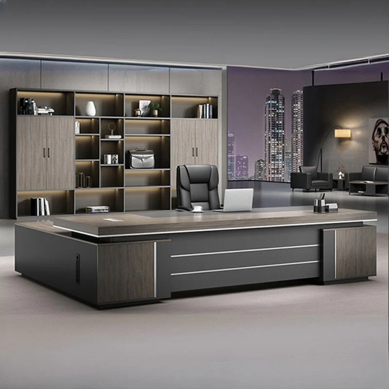 Director L-Shape Office Table Luxury Desk with Locking Drawer, CPU Storage, Desk Return, and Organized Wiring System