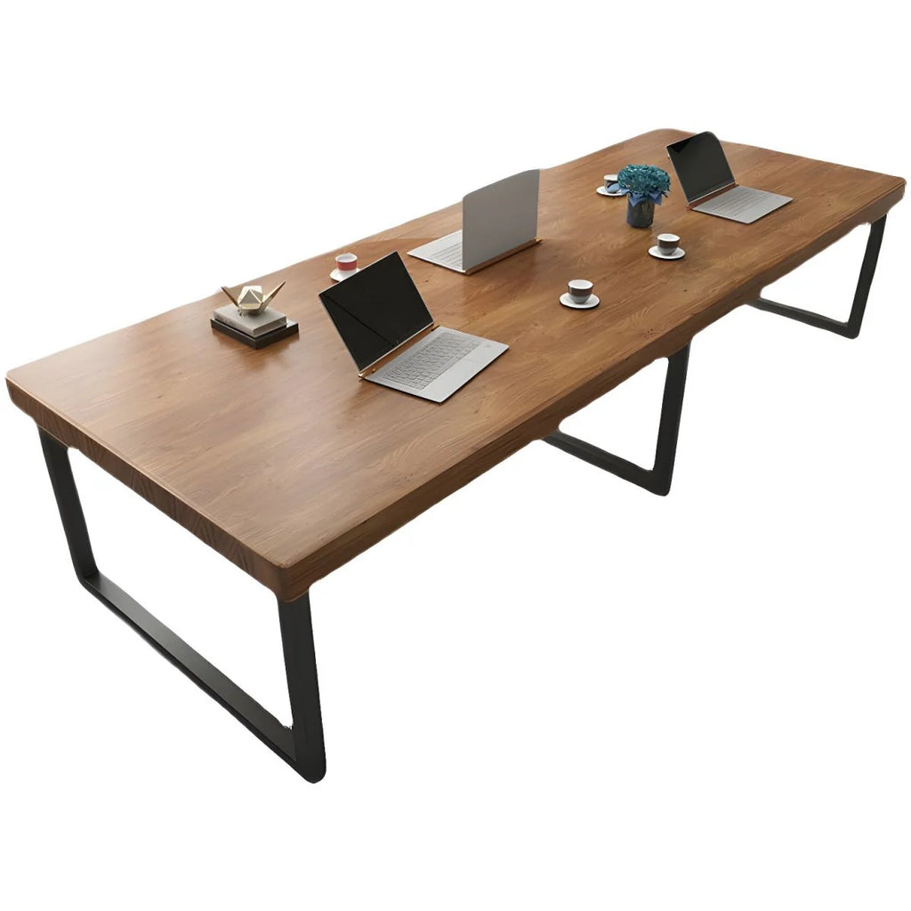 Meeting and Conference Rectangular Office Table Top Made in Solid Wood with Polish and Base in MS Metal Legs with Black Powder Coating