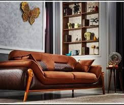 3-Seater Sofa For Home Furniture Upholstery Pu Leatherette, Comfortable Seating Perfect for Living Room Comfort-Brown