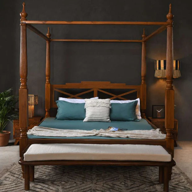 Poster Bed – Handcrafted Solid Wood Frame in Natural Finish, Queen  King Sizes