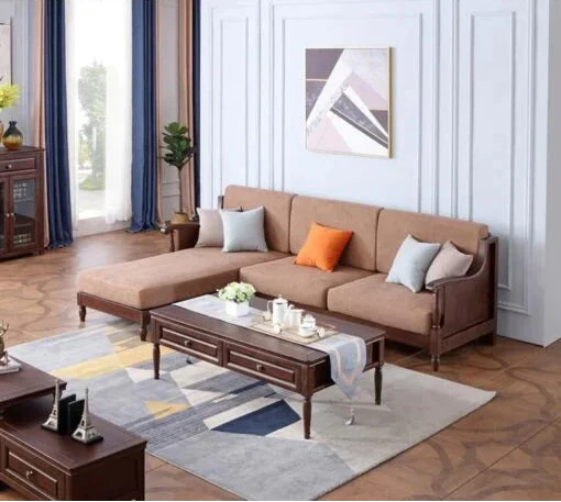 3 Seater Wooden L Shape Sofa For Home Furniture, Upholstery Fabric ;Premium and Durable Design For Living Room and Office