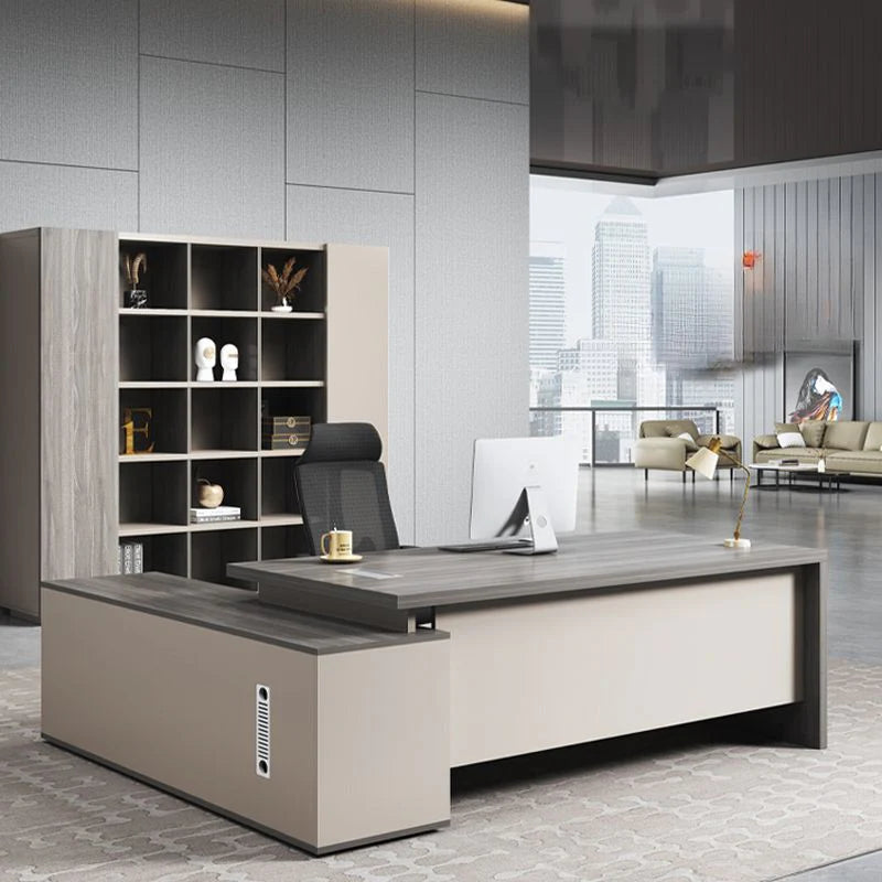 Director L-Shape Office Table Luxury Desk Made in Plywood with Wire Manager Drawers Lockable and Storage for a Modern Workspace