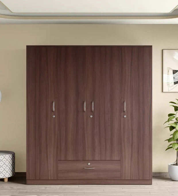 Wardrobe for Bedroom – 4 Door Almirah with Drawer and Space-Saving Design Ideal for Apartments and Compact Room