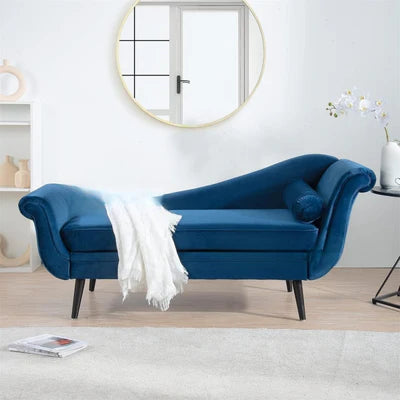 Chaise Lounge Chair Upholstered in Velvet Cozy and Stylish ,Comfortable Durable Design for Living Room or Office -Navy Blue