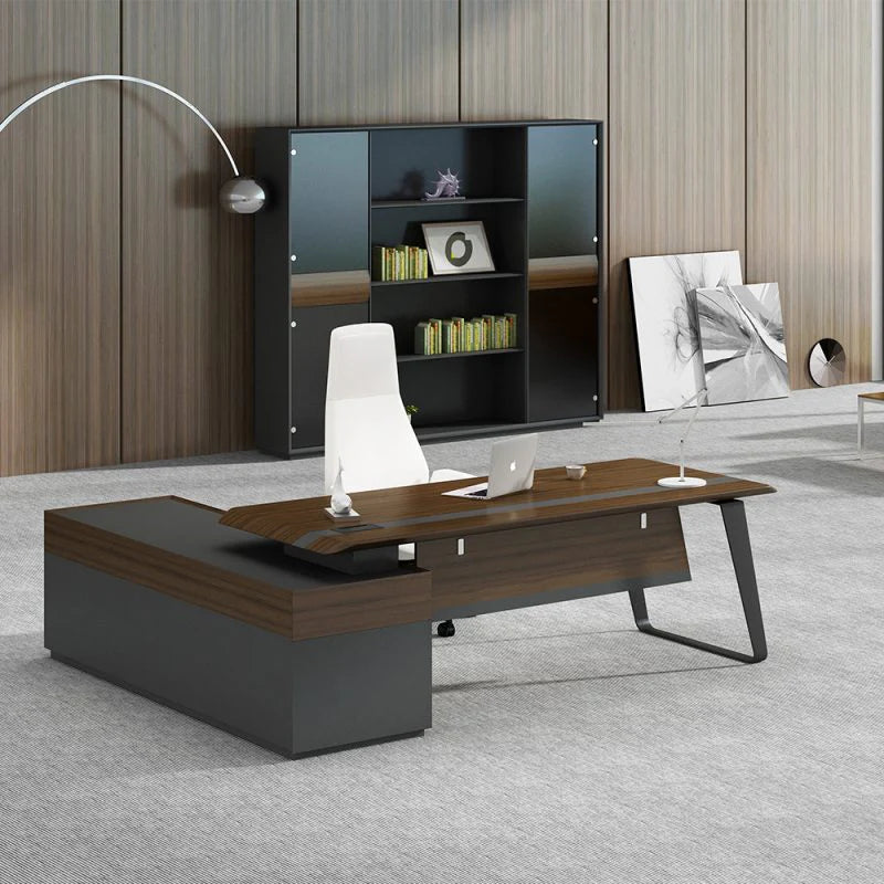Director & Executive L-Shape Office Modern Table Made in MDF with Drawer & Wire Manager