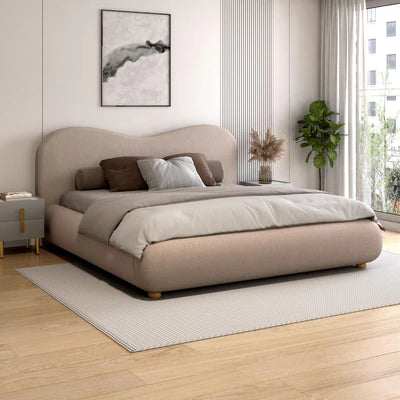 Luxury King Size Wooden Bed Fully Curved Upholstered Modern Design Made in Solid wood with Premium ;Fabric for Elegance