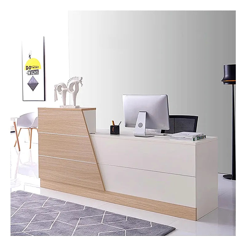 Reception Table for Office Counter Stylish Design Made in MDF and Multi Drawers & Round Wire Manager - Off White Color