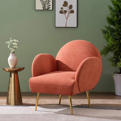 Lounge Chairs&nbsp;cozy and stylish armchair with a Rounded backrest and curved arms, upholstered in Velvet&nbsp;For Living Room or Bedroom - Red