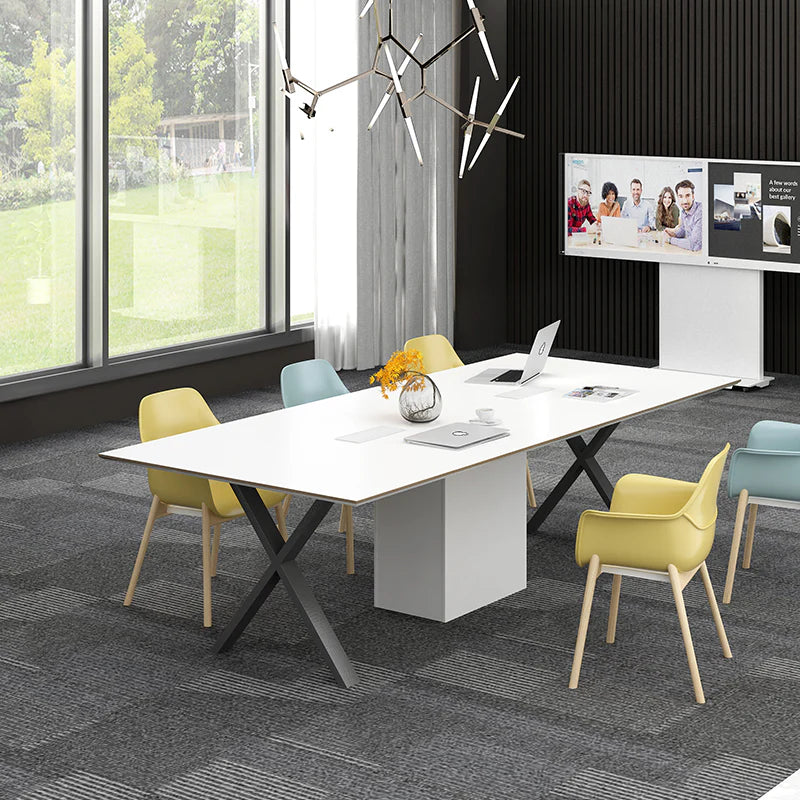 Conference and Meeting Office Room Table Sleek Design with 4 Cross Legs Support Furniture Made in Plyboard with Laminate
