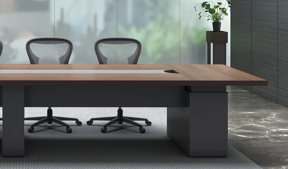 Conference & Meeting Room Table Finish in Dual Brown and Grey Top Finish Made In MDF and Pre Laminate Particle Board 2 Wire Spaces
