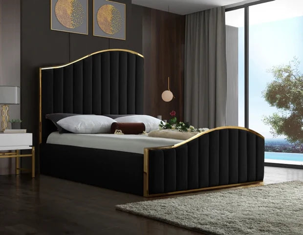 Modern Velvet King Size Bed – Plush Padded Headboard & Plywood Frame, without Storage