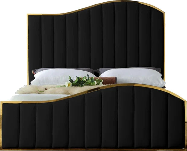 Modern Velvet King Size Bed – Plush Padded Headboard & Plywood Frame, without Storage