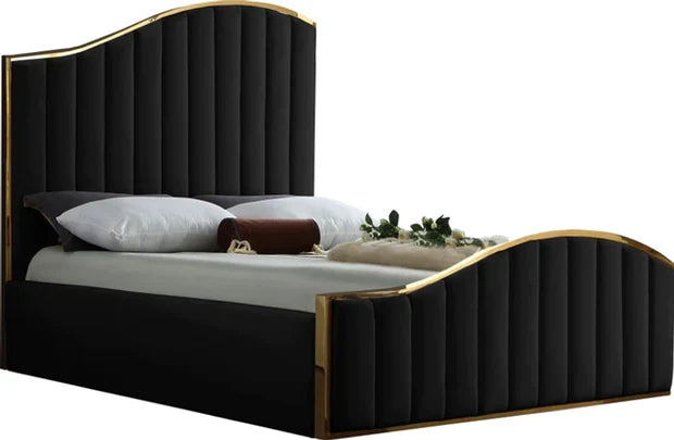 Modern Velvet King Size Bed – Plush Padded Headboard & Plywood Frame, without Storage