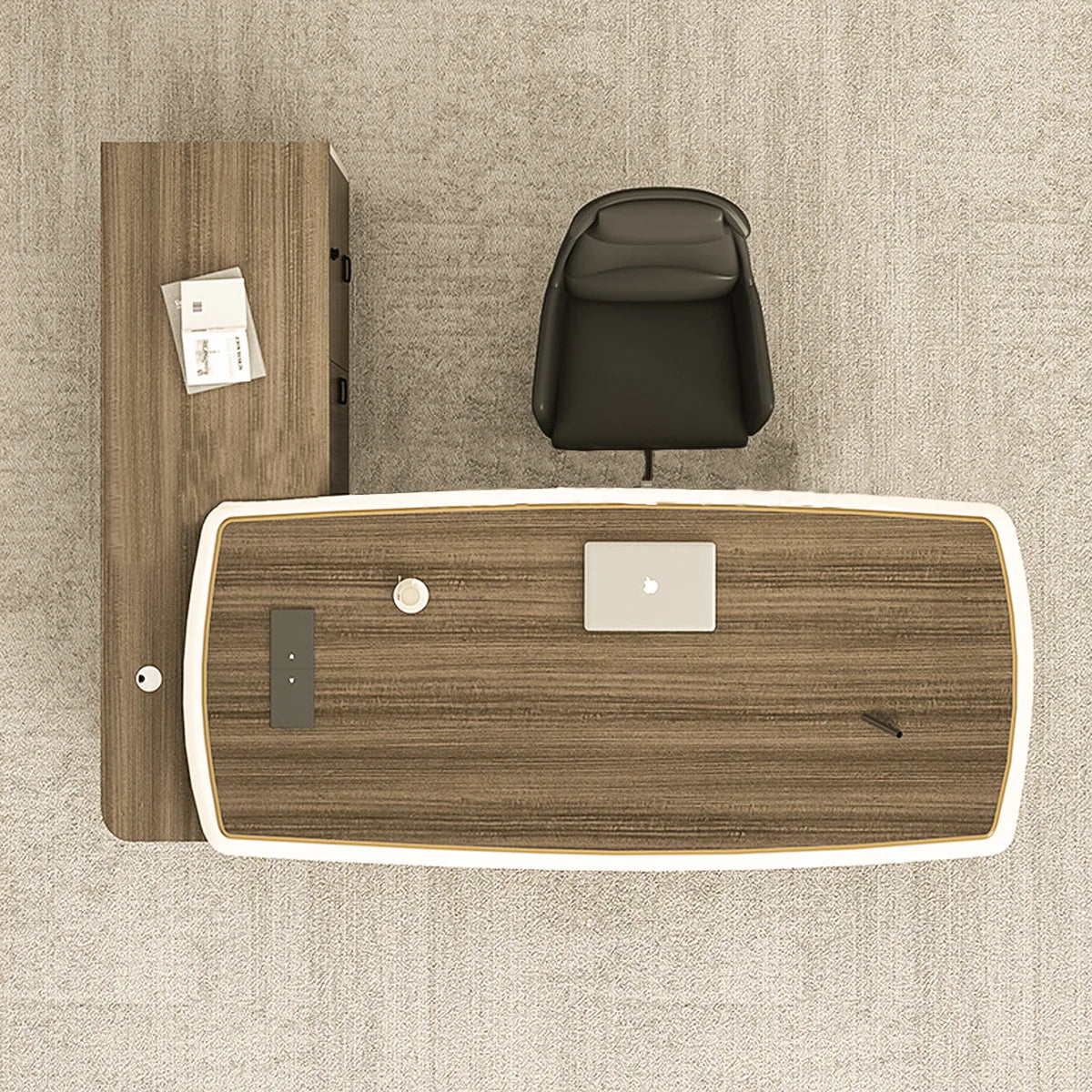 Director L-Shape Office Table Luxury Desk with Multi-Function Ports, Hettich & Blum Hardware Drawers and Ample Storage
