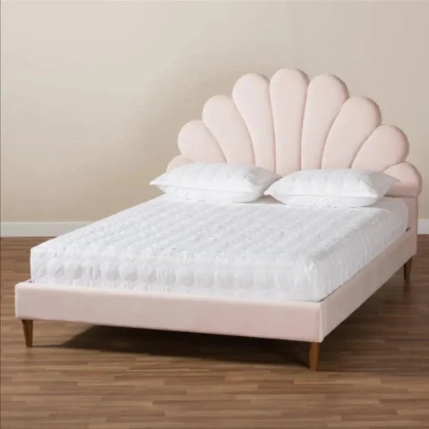 Velvet Upholstery King Size Bed - Solid wood, plywood, and MDF, headboard for a stylish