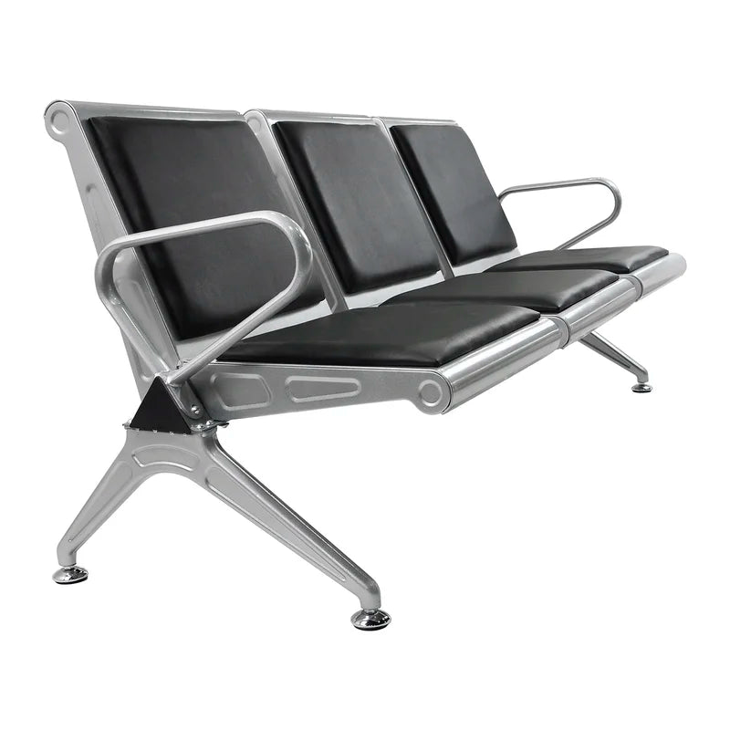 3-Seater Airport Chair with Metal Legs & Armrests, Polyester/Polyester Blend Seat
