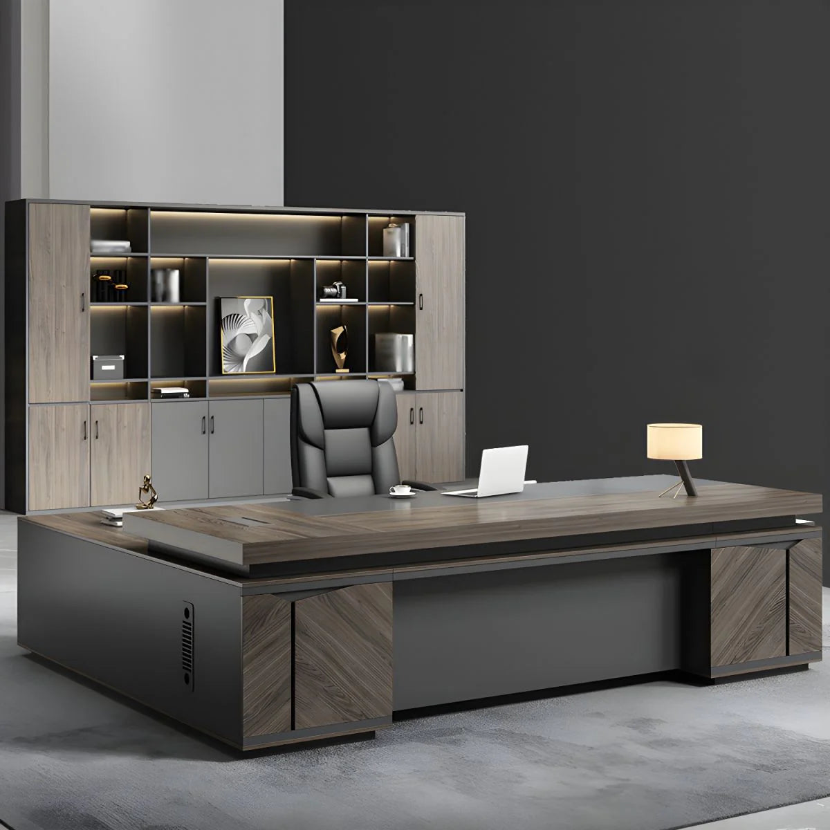 Director & Executive L-Shape Office Table Modern Desk Made in MDF with Side Unit Drawer and Storage, Wire Manager & CPU Storage