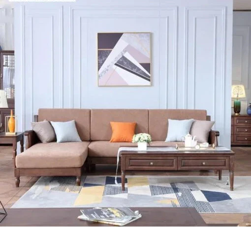 3 Seater Wooden L Shape Sofa For Home Furniture, Upholstery Fabric ;Premium and Durable Design For Living Room and Office