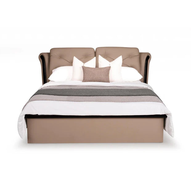 King Size Fully Upholstered Bed Made in Plyboard with Leatherette and Hydraulic Storage for Luxury